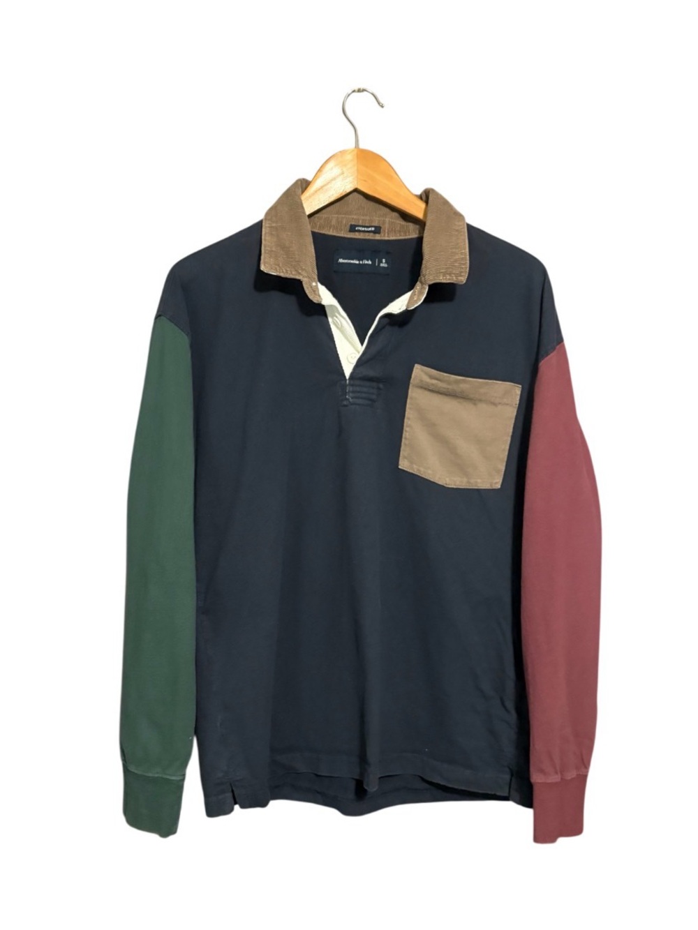 ABERCROMBIE & FITCH Colorblock Long Sleeve Rugby Shirt